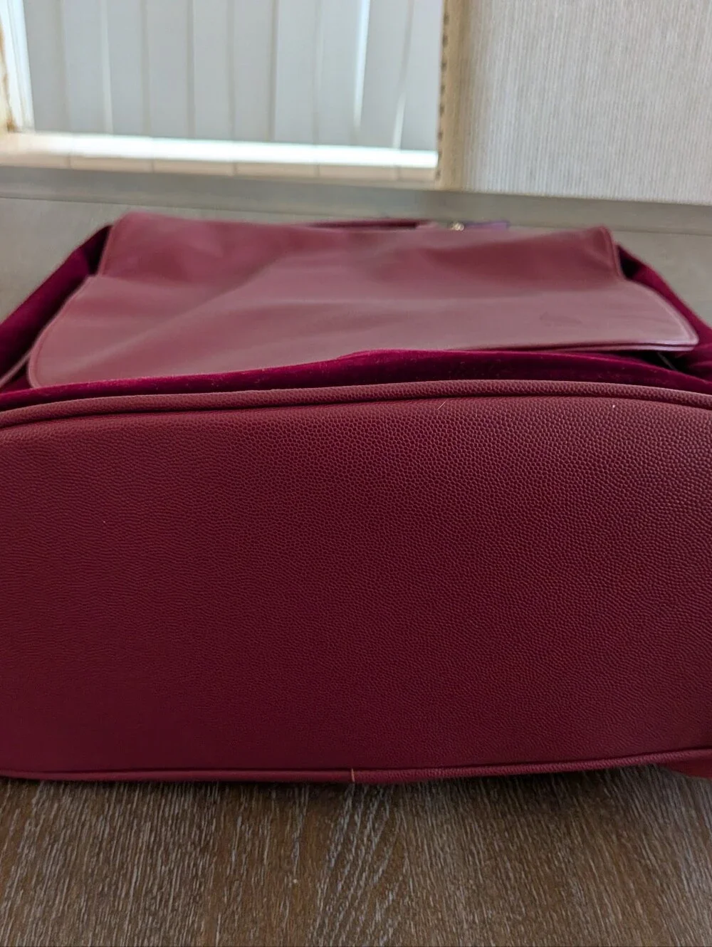 Tote & Carry Velvet Vegan Leather Backpack Bag Burgundy